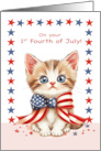 First Fourth of July Cute Cat With Bow and Stars card