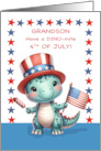 Grandson Fourth of July Cute Dinosaur With Hat Flag and Stars card