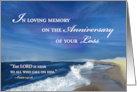 Religious Anniversary of Loss Waves on Ocean Blue Sky card