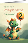 2nd Birthday Cute Dragon Holding Balloon Magical Fun card