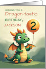2nd Birthday Personalize Name Cute Dragon Holding Balloon Magical card