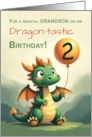 Grandson 2nd Birthday Cute Dragon Holding Balloon Magical Fun card