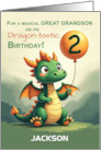 Great Grandson 2nd Birthday Personalize Name Cute Dragon Holding Ballo card