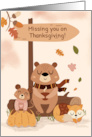 Thanksgiving Missing You Cozy Woodland Animal Scene with Pumpkin card