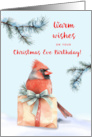  Christmas Eve Birthday Cardinal with Gift on Watercolor Snow card