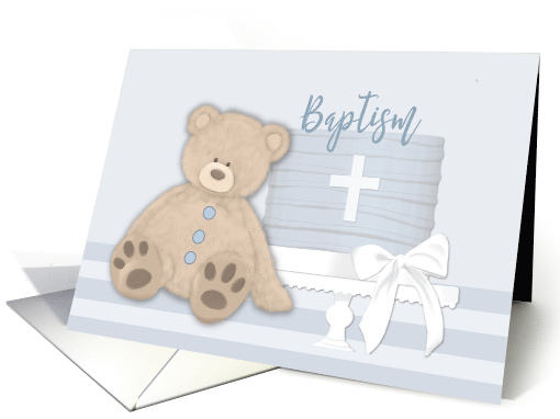 Baby Boy Blue Baptism Cake Teddy Bear card (1589568)