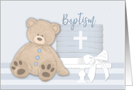 Baby Boy Blue Baptism Cake Teddy Bear card