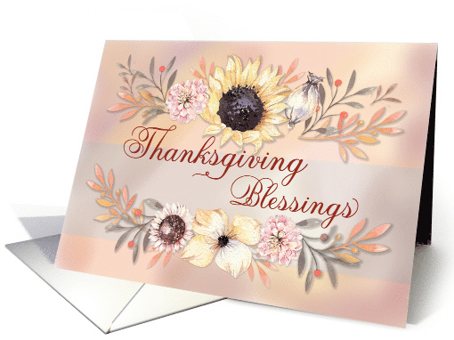Thanksgiving Blessings Sunflower with Watercolor Branches card