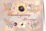 Thanksgiving Blessings Sunflower with Watercolor Branches card
