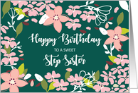 Step Sister Birthday Green Flowers card