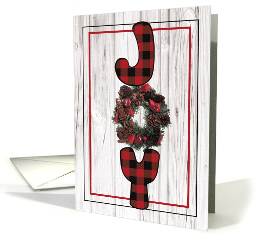 Holiday Joy with Buffalo Check and Wreath on Wood card (1589902)