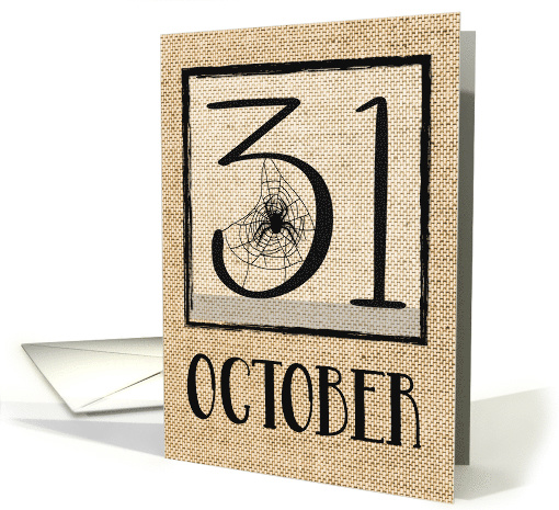 Halloween October 31 Spider on Burlap Look Background card (1590068)