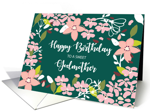 Godmother Birthday Green Flowers card (1592082)