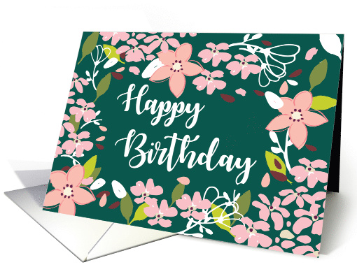 Birthday Green with Pink Flowers card (1593272)