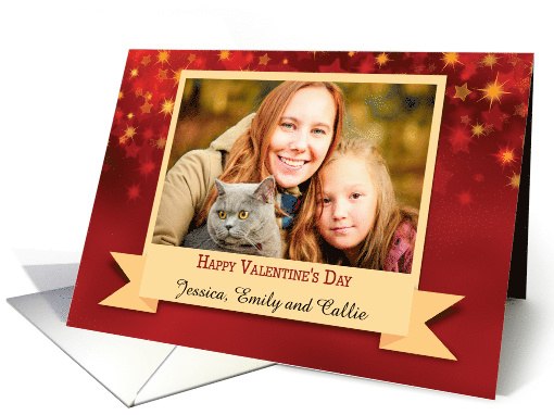 Valentine Personalized Photo and Name Red with Gold Stars card