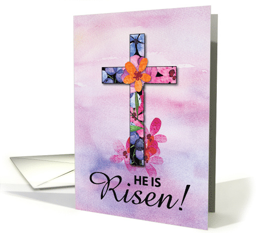 Easter He is Risen Cross Watercolor Flowers card (1593950)