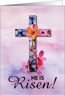 Easter He is Risen Cross Watercolor Flowers card