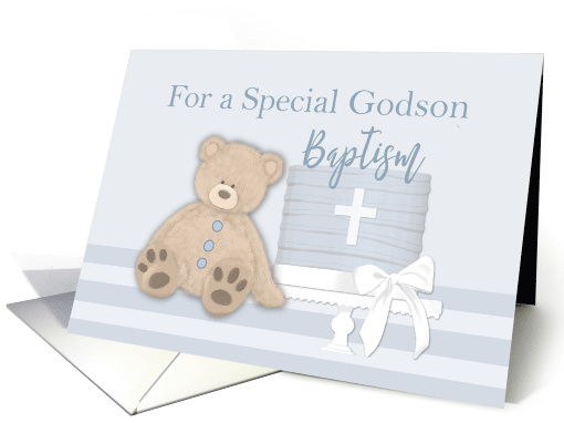 Godson Blue Baptism Cake Teddy Bear card (1594678)