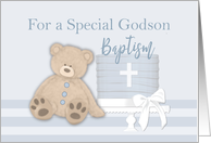 Godson Blue Baptism Cake Teddy Bear card