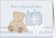 Son Blue Baptism Cake Teddy Bear card