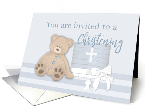 Baby Boy Blue Baptism Invitation Cake Teddy Bear card (1594708)