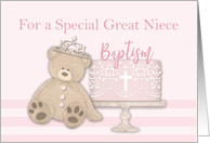 Great Niece Pink Baptism Cake Teddy Bear and Tiara card