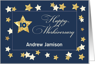 Custom Name Year Tenth 10 Employee Workiversary Navy Gold Effect Stars card