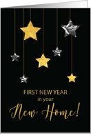 First New Year at New Home Gold and Silver Looking Stars on Black card