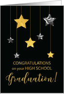 High School Graduation Congratulations Gold and Silver Looking Stars card