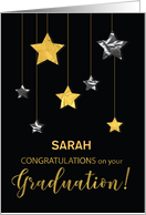 Custom Name Graduation Congratulations Gold and Silver Looking Stars card