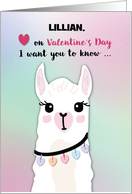 Customizable Name, Lillian, Llamas Valentines Day Hearts card