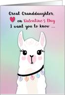 Great Granddaughter Llamas Valentines Day Hearts card