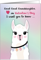 Great Great Granddaughter Llamas Valentines Day Hearts card