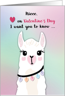 Niece Llamas Valentines Day Hearts card