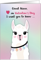 Great Niece Llamas Valentines Day Hearts card