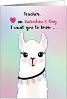 Teacher Llamas Valentines Day Hearts card