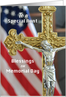 Memorial Day Blessings to Aunt with Cross and Flag card