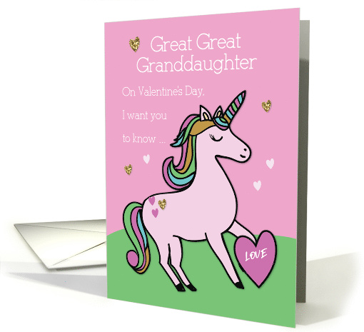 Great Great Granddaughter Magical Unicorn Valentine's Day card