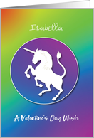 Custom name Unicorn Silhouette Valentine on Bright Rainbow Background card