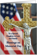 Daughter in Law and Family Memorial Day Blessings with Cross Flag card