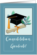 Graduation Congratulations Cap and Diploma with Leaves card