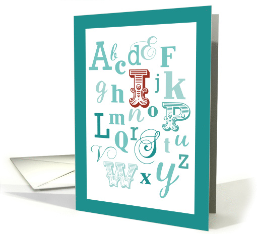 Letter I Initial Name Alphabet Birthday Teal and Red card (1597744)