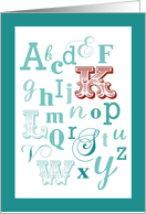 Letter K Initial Name Alphabet Birthday card