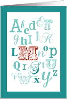 Letter M Initial Name Alphabet Birthday Teal and Red card