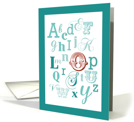 Letter O Initial Name Alphabet Birthday Teal and Red card (1597758)