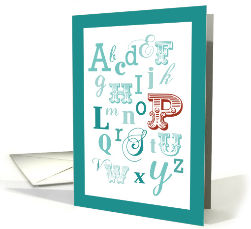 Letter P Initial Name Alphabet Birthday Teal and Red card (1597760)