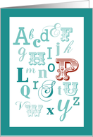 Letter P Initial Name Alphabet Birthday Teal and Red card