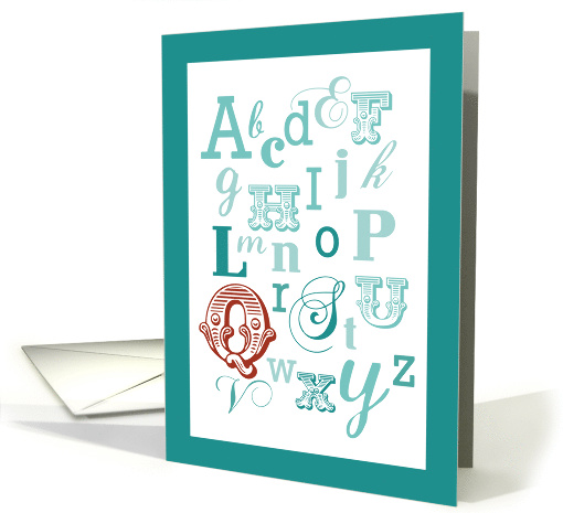 Letter Q Initial Name Alphabet Birthday Teal and Red card (1597762)