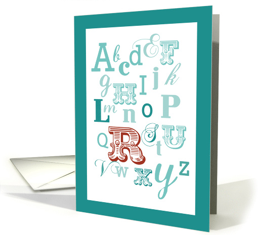 Letter R Initial Name Alphabet Birthday Teal and Red card (1597764)