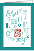 Letter S Initial Name Alphabet Birthday Teal and Red card